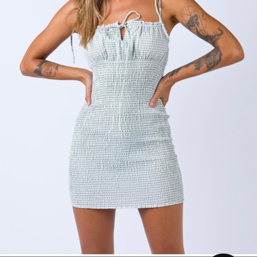 Korina Mini Dress Gingham Green
